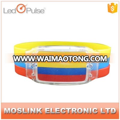 LED PULSE led flashing light country flag silicon wristband motion activated led bracelet for event party